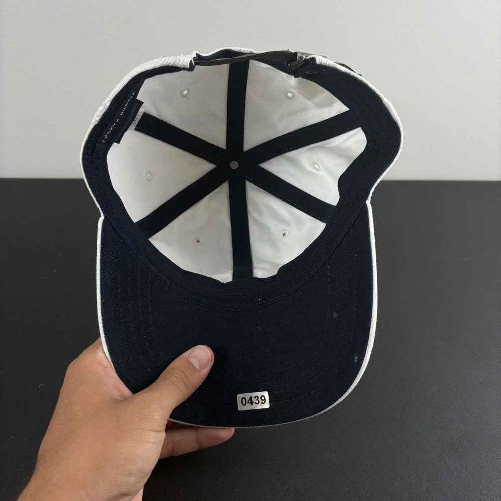 Tommy Hilfiger Hat White Cotton Spellout Dad Cap Flag Logo Adjustable Strapback